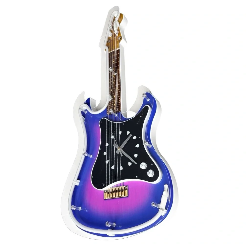 Guitar Neon light Vintage Plastic Wall Clock that’s 29” in length and 12” wide